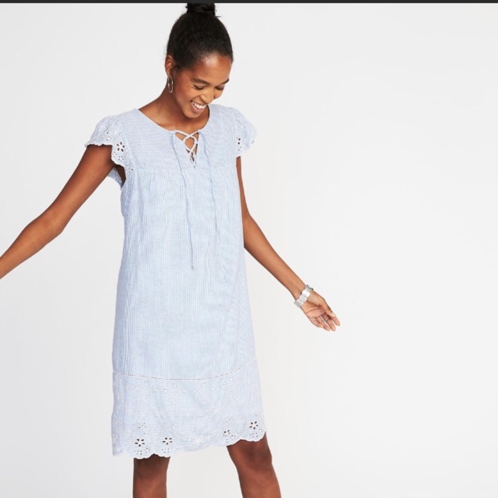NWT Old navy scalloped striped linen dress